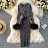 Quality Luxury Shining Knitted Women Dress Sexy Hollow Out V-neck Halter Bodycon Party Dress Fashion Purple