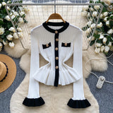 Name Xiao Xiangfeng Thrombium Metal Buckle Waist Long-Sleeved Knitted Top Girl Autumn Slim Thin Bottom