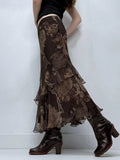 New Vintage Niche Retro Print Double-Layer Waveside Low-Rise Thin Half-Dress