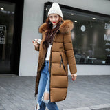 New Style In The Long Down Cotton Clothes Female Slim With Wool Collar Autumn Winter Cotton-Padded Clothes Pure Color Cotton-Padded Jacket-Outfit