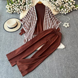 Version Of Chic Fashion Set Women's Long-Sleeved Knitted Top Coat + High-Rise Display Thin Leg Straight Trousers Three-Piece