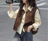 Jacket 2025 Autumn New Folded Sleeveless Coat Coffee Color Loose Fashion Vest