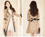 Trench Women Coat Turn Down Collar Full Sleeve Solid Slim Fit Jackets Double Breasted Mid Length Coats Splice Autumn-Outfit