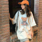 Oversized Half Sleeve Top Tee Shirt Femme 2021 Korean Style Clothes Women Kawaii Anime Bear Cotton Chic O-Neck T