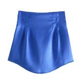Pure Color Simple Silk Satin Sensitive Mini Skirt In Spring-Outfit