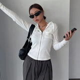 Toloer Simple Casual Niche Solid Color Pocket Hooded T-Shirt Slim Zipper Thread Show Slim Cardigan Top-Outfit