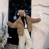 Winter New Standing Collar Down Jacket Female Short Style Casual Fashion Add Thick Small Bread Clothing White Duck Down Coat Tide-Outfit