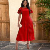 Multi-Color Lotus Leaf Sleeve Pressure Skirt Dress 100 Folds Short Sleeve Dress Elegant
