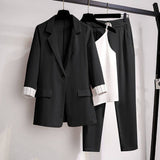 Toloer / Large Size Women's 200 Jin Fat Sister Autumn Suit Female Casual Suit Jacket Loose Thin Two Sets-Outfit