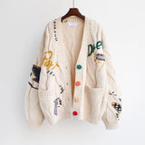 Autumn and Winter Ladies New Korean Cardigan Warm Sweater Coat Loose Pockets Embroidery Fashion Knitwear Women's