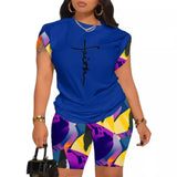 Summer New Women's Temperament Digital Printing Round-Neck Short-Sleeved