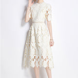 Spring Dress 2025 New Female Heavy Industry Water-Soluble Lace-In-Air Long-Colored Dress Holiday