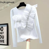 Shirts for Women Ruffles Patcheork Tshirt Fashion Sequins Y2K Tops White Black T-shirts Ropa Mujer Korean Summer