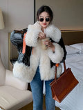 Winter Waterproof Coat Women White Duck Down Parka Patchwork Lambswool Coat Loose Windproof Outerwear Warm Down