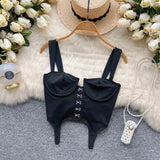 Embroidery Lace Women Camis Tops Women Corset Bralette Cami Front Buttons Crop Cute Vest Elegant French Chic Party