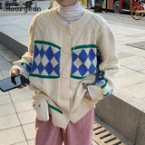 Retro Contrast Color Plaid Twist Sweater Jacket Women Loose Lazy Knit Sweater New Autumn and Winter New Year Sweater Women