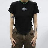 Grunge Irregular Crop Tops Korean Fashion Chic T-shirts Gothic Black Sexy Slim Tee Shirts Women Vintage Streetwear