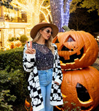 Ghost Pattern Long Knitted Open Shirt In Autumn And Winter Long Loose Sweater Coat