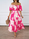 Elegant Printing Shoulder Bubble Sleeve Fashion Dress In