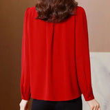 for Women Elegant 2023 Spring Summer Turn-down Collar Long Sleeve Solid Chiffon Button Shirt Casual Fashion Tops-Outfit