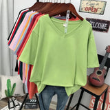 100% Cotton M-6XL T Shirt Solid V Neck Tshirt Short Sleeve Women's Top Basic Summer Couple Oversized T