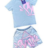Aesthetics Male Gothic 2-Piece Hip-Hop Alphabet Print 0-Collar T-Shirt + Rope Wide Legs And Short-Outfit