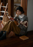 Reindeer Print Knitted Cardigan-Outfit