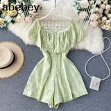 Slash Neck Women Jumpsuits 2022 New Sweet Ruffles Hollow Solid Rompers Summer Fashion Wide Leg Short