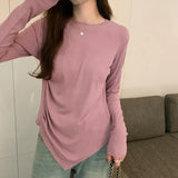 T-Shirt With Round Neck And Shoulder For Women In Autumn, The New Irregular Bottom Has A Niche Coat With A Sense Of Design.-Outfit