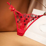 embroidery hollow mesh transparent thong women's sexy ultra-thin panties Thong Panties Sexy