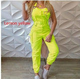 Women's Work-Packed Pocket Design Jumpsuit Sleeveless Backs And Trousers Simple Restraints Trousers +