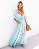 Summer Sun Protective Double-breasted Drawstring Dress