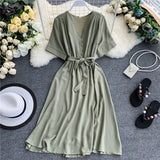 Spring New V Neck Summer Midi Long Dress Vestido De Festa Evening Party Bandage Women Casual Elegant High Waist