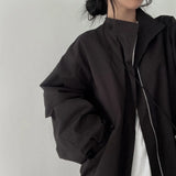 Oversized Zip Up Bomber Jacket-Outfit