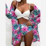 Toloer New 2024 Bikini Gathers The Sexy Mesh Three-Piece Split Print Swimsuit