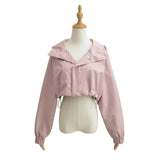 Trendy Women's Wear Hooded Jacket Charge Suit Sweet And Spicy Loose Solid Color Short Style Pull Rope Design Sense Sports Jacket-Outfit