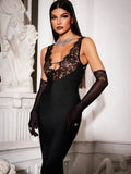 Patchwork Lace Sheer Camisole Midi Dress-Outfit