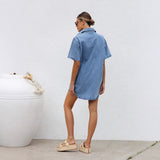 New Cardigan High-End Denim Short-Sleeved Collar Shirt Loose Dress Dress