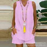 Women's New Solid Color Vertical Collar Sleeveless Casual Suit LZR14529K Series-Outfit