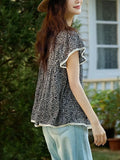 Toloer The Age Of Small Broken Flowers Leaves Side Short Sleeve Dolls Holiday Chindal Shirt Women Summer Belly Cover Tops High-End