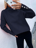 Toloer And Winter New Striped High Leader Mouth Button Sweater Solid Color Casual Loose Plus Size Sweater Woman-Outfit