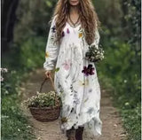Printed Summer Long-Sleeved Dress Art Retro