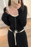 Small Number Of Hot Girls Press Button Low-Collar Retro Cardigan Blouse Women's Autumn New Style Long-Sleeved T-Shirt-Outfit