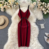 Summer New Knitted Women Dresses V-Neck Sexy Split Lady Elegant Body-con
