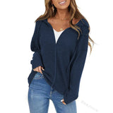 Toloer Women's Fall And Winter Fashion Solid Color Draw Rope Hat Solid Color Jacket Fashion Casual Cardigan Zipper Jacket-Outfit