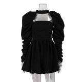 Toloer New French Strapless Dress Female Temperament Senior Sexy Back Long Sleeve Black A-Line Skirt-Outfit