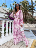 Autumn Dress Long Leaf Print V-Neck Hollow Out Long Sleeve Casual Womens Frock Traf Vestidos Para Mujer Robe Sexy