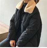 Fashion Argyle Fur Collar Long Parka Winter Down Jacket Women Single Breasted Casual Warm Oversize