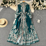 And Autumn Court Style Retro High-End Printed Chiffon Dress A Woman With A Thin Waist And A Single-Breasted Socialite Dress-Outfit