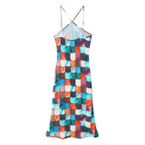 Women's Sexy Out-Top Colorful Fish Scales Printed Hanging Neck Dress Dress Dress Dress